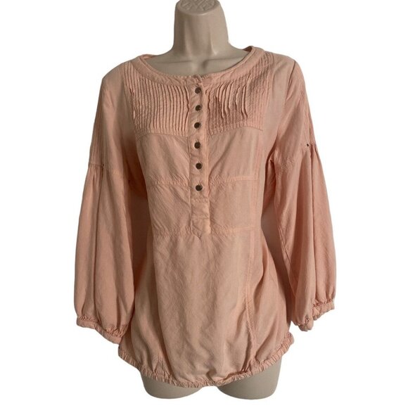 Sundance Women's Boho Peasant Blouse Medium Pink Pleated 100% Rayon Long Sleeve - Picture 5 of 8